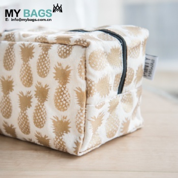 Boxy Gold Print Cosmetic Bag With Tassel
