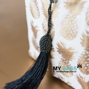 Boxy Gold Print Cosmetic Bag With Tassel